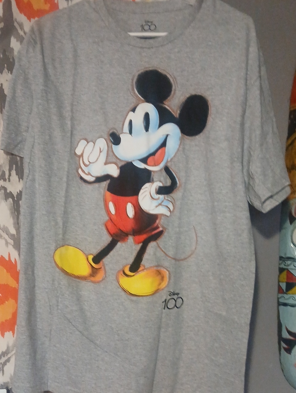 Disney Grey Tee with Classic Mickey in Red and Yellow